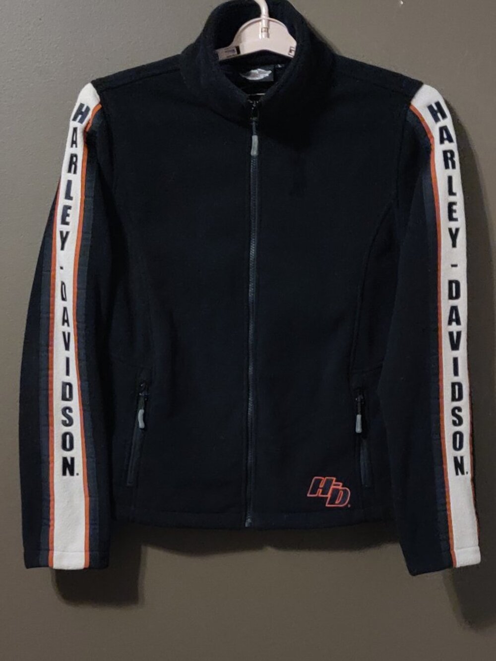 Harley Davidson Women's Black Fleece Jacket With Signature Sleeves Large